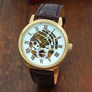 Relógio Masculino Casual com Caixa Dourada e Pulseira de Couro