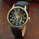 Relógio Masculino Casual com Caixa Dourada e Pulseira de Couro