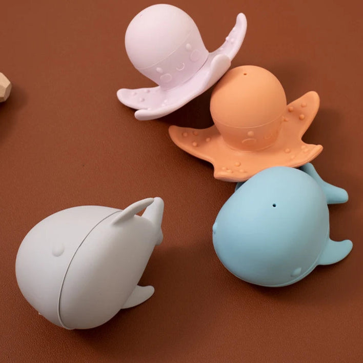 Brinquedos de Banho para Bebês - Polvo e Baleia de Silicone