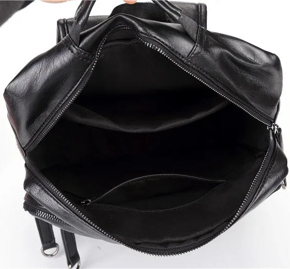 Mochila de Couro PU com Compartimentos Diversos