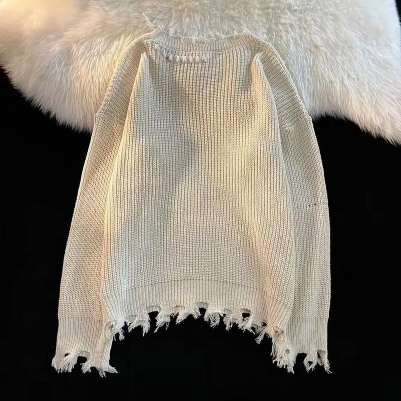 Suéter de Algodão com Detalhes Desgastados