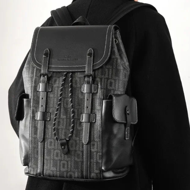 Mochila de Couro PU com Estampa de Letras