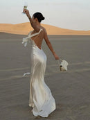 Vestido Longo Feminino de Cetim com Costas Nuas