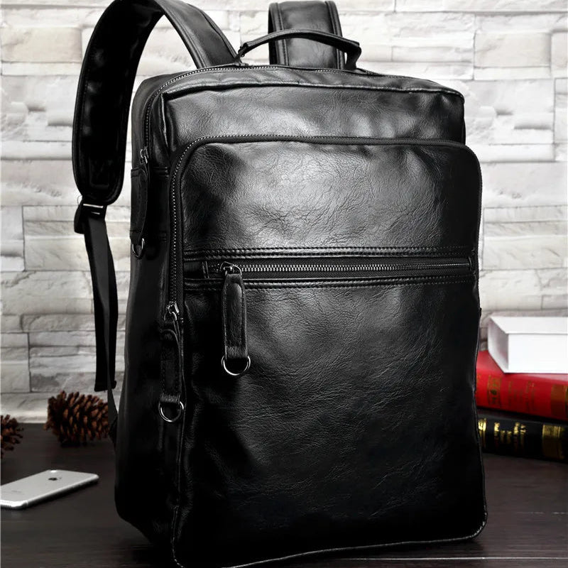 Mochila de Couro PU com Compartimentos Diversos