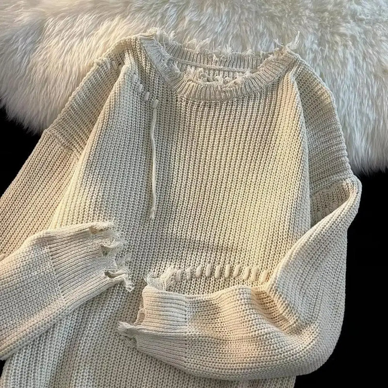 Suéter de Algodão com Detalhes Desgastados