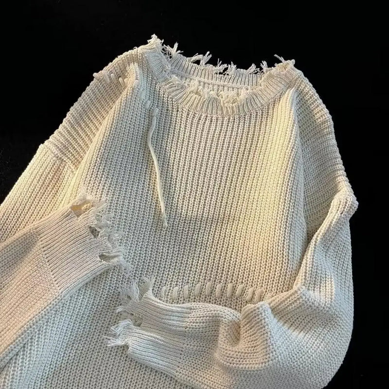 Suéter de Algodão com Detalhes Desgastados