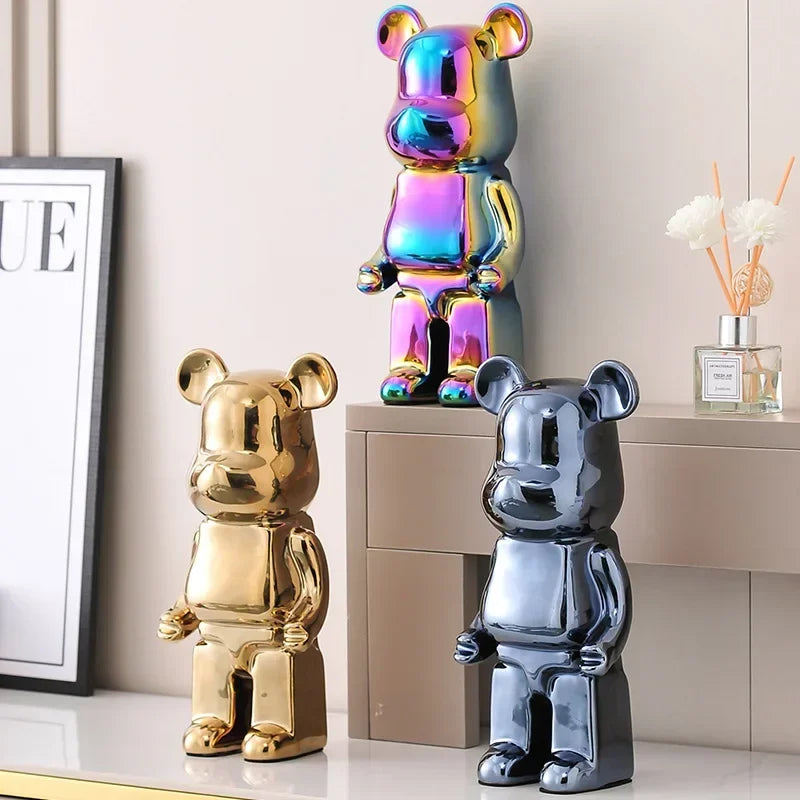 Escultura Decorativa de Urso em Cerâmica – 18 Cores Disponíveis