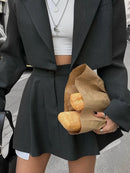 Conjunto Blazer Curto e Mini Saia Plissada