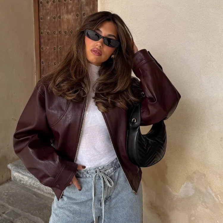 Jaqueta Feminina de Couro PU