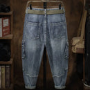 Calça Jeans Masculina Cargo com Bolsos