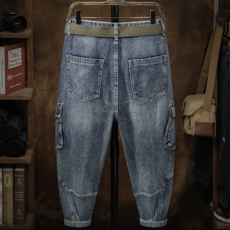 Calça Jeans Masculina Cargo com Bolsos