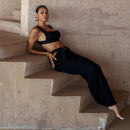 Conjunto Blusa com Decote Quadrado e Saia de Cintura Alta