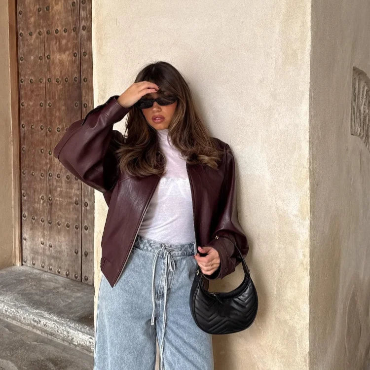 Jaqueta Feminina de Couro PU