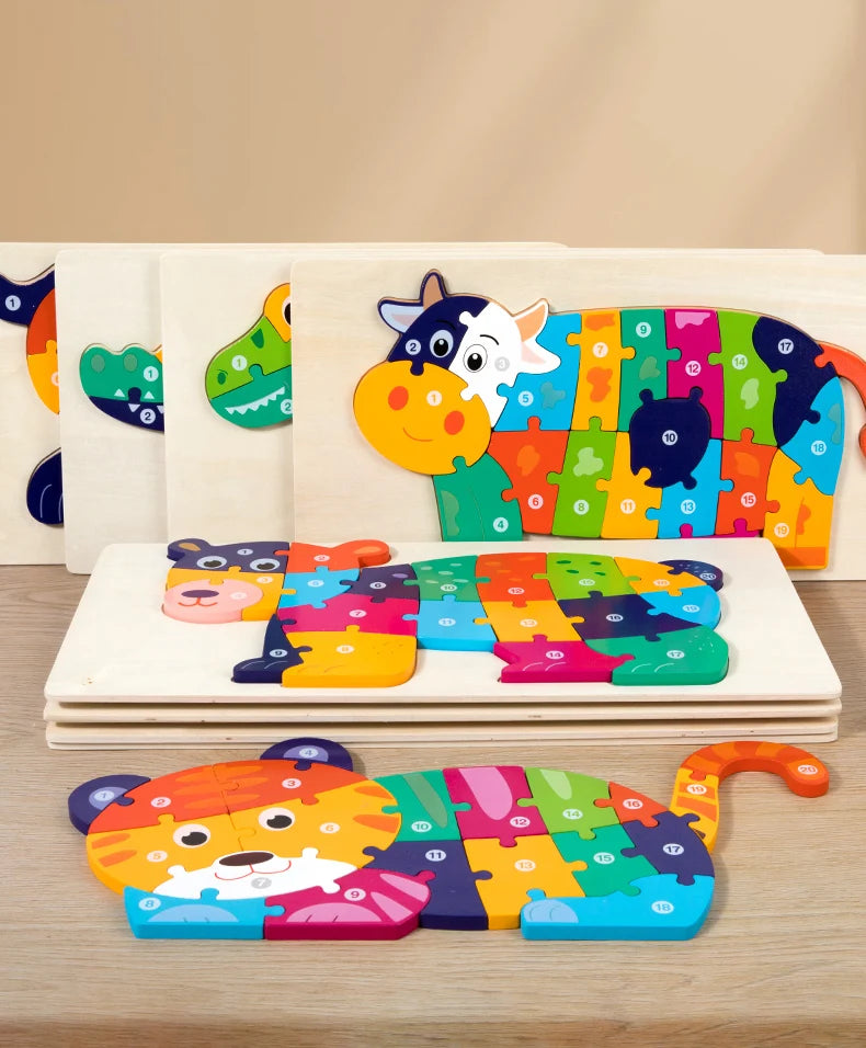 Quebra-Cabeça 3D de Madeira com Animais