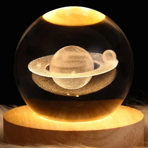Luminária LED Cristal 3D para Decoração: Sistema Solar, Saturno e Lua